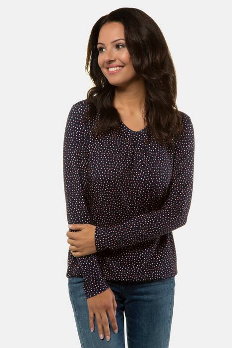Shirt, gepunktet, Zierfalten, elastischer Saum, Jersey