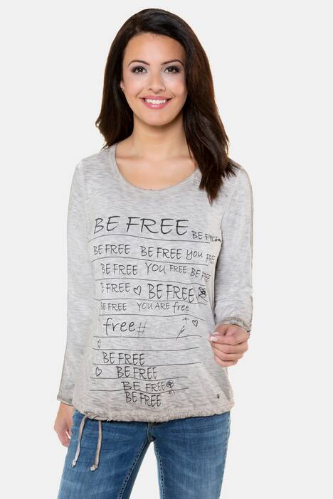 Shirt, Schriftmotiv, Saum-Bindeband