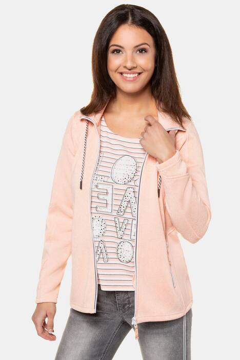 Jacke, Strickfleece, Stehkragen, Bindeband