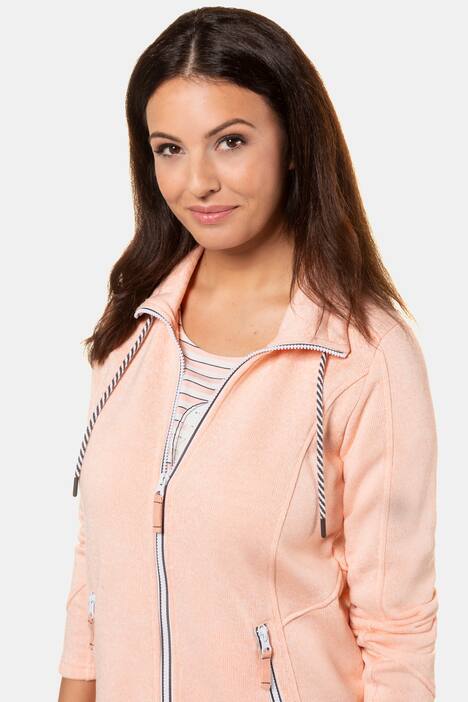 Jacke, Strickfleece, Stehkragen, Bindeband