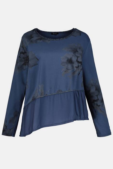 Sweatshirt, geblümt, Blusensaum, Glitzernähte, Langarm