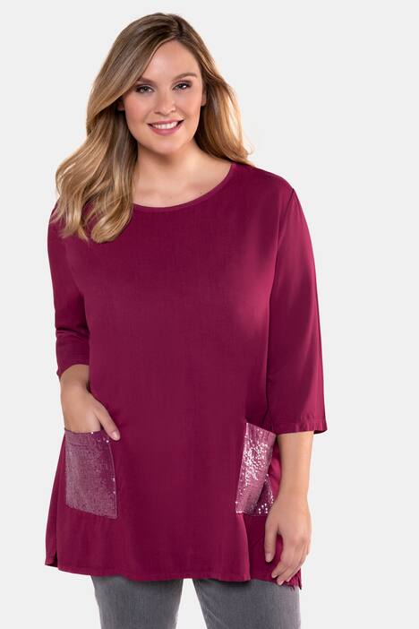 Tuniek, oversized, pailletten, viscose, 3/4 mouwen