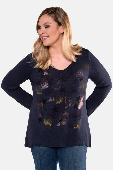 Pullover, Sterne, Glitzereffekt, V-Ausschnitt