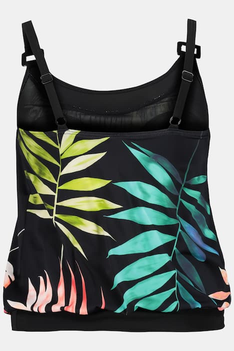 Colorful Palm Print Blouson Front Lined Tankini Set
