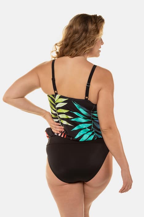 Colorful Palm Print Blouson Front Lined Tankini Set