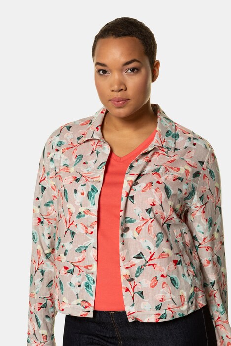 Blouson, Blattmuster, Leinenmischung