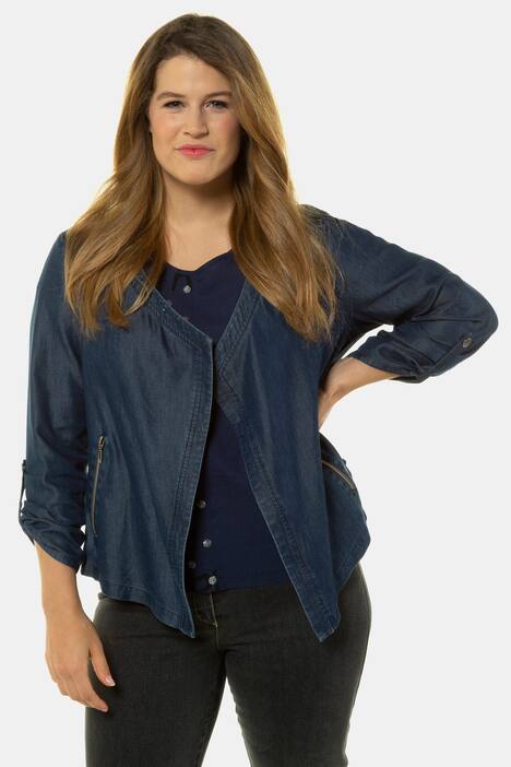Kurzjacke, Denimoptik, offene Form, Lyocell-Anteil