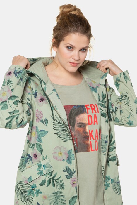 Parka, Blütenmuster, Kapuze, 2-Wege-Reißverschluss