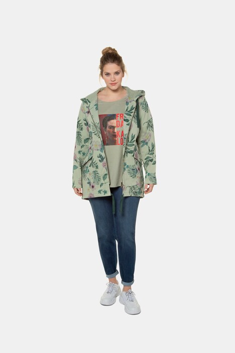 Parka, Blütenmuster, Kapuze, 2-Wege-Reißverschluss