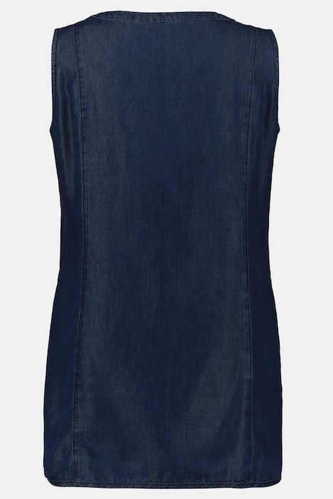Long Denim Lace-up Round Neck Tank