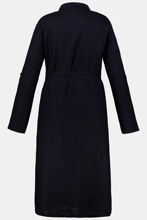 Linen Blend Roll-Tab Sleeve Shirt Dress