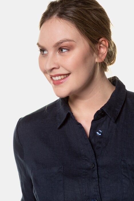 Linen Blend Roll-Tab Sleeve Shirt Dress