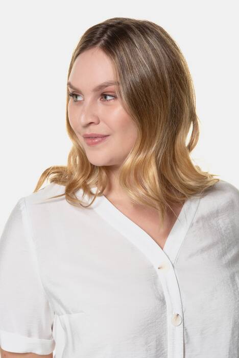 V-Neck Button Front Short Sleeve Blouse