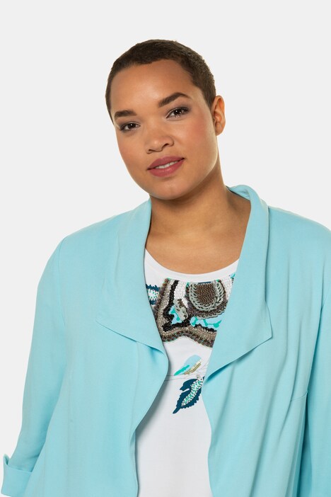 Blazer, Klappkragen, offene Form, 3/4-Arm