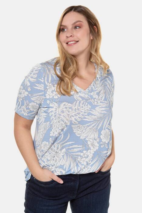 T-Shirt, Blütenmuster, A-Linie, Streifen