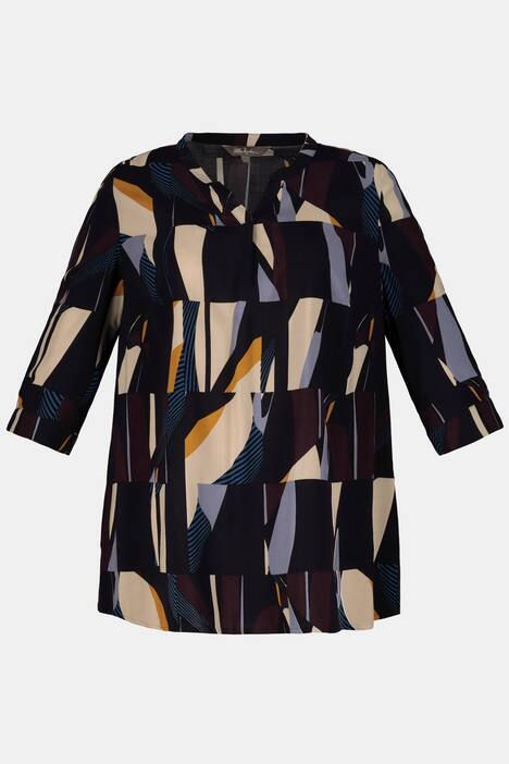 Bluse, grafisches Muster, Stehkragen, 3/4-Arm