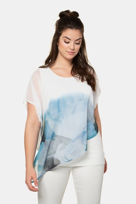 Tunika, XL-Blütenmotiv, Chiffon-Oberlage, Jerseytop