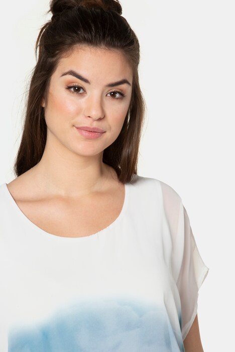 Tunika, XL-Blütenmotiv, Chiffon-Oberlage, Jerseytop
