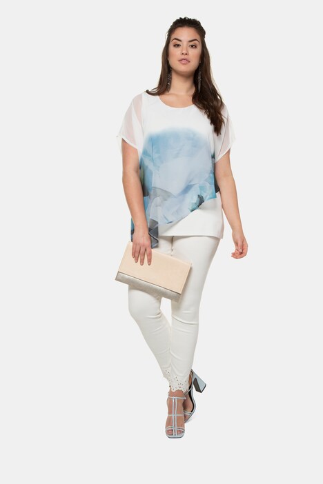 Tunika, XL-Blütenmotiv, Chiffon-Oberlage, Jerseytop