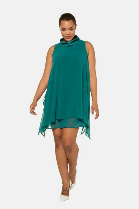Longtunika, Zipfelsaum, Chiffon-Oberlage, Jersey