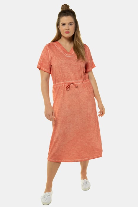 Jerseykleid, cool dyed, Spitzenband, Taillen-Tunnelzug