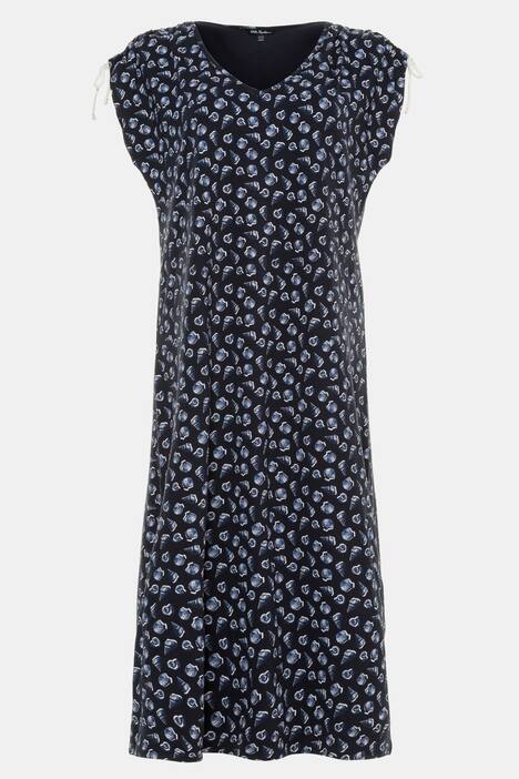 Shell Print Gathered Shoulder Stretch Knit Dress