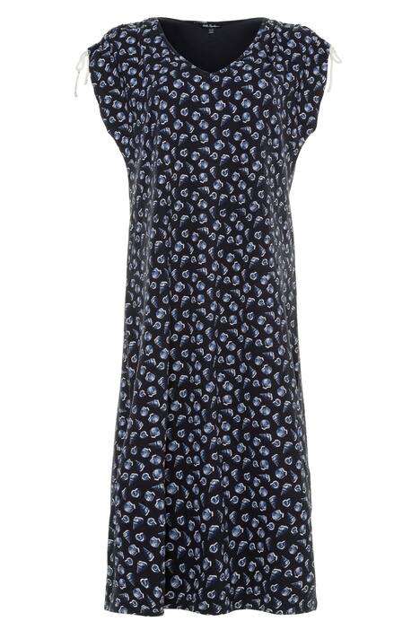 Shell Print Gathered Shoulder Stretch Knit Dress