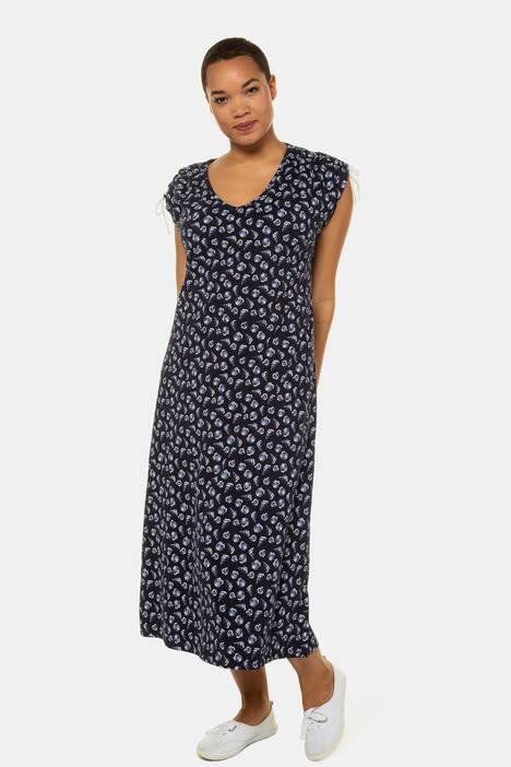 Shell Print Gathered Shoulder Stretch Knit Dress
