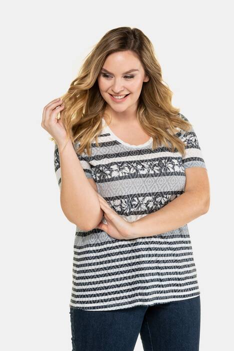 T-Shirt, Streifenmuster, Classic, V-Ausschnitt