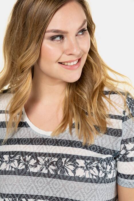 T-Shirt, Streifenmuster, Classic, V-Ausschnitt