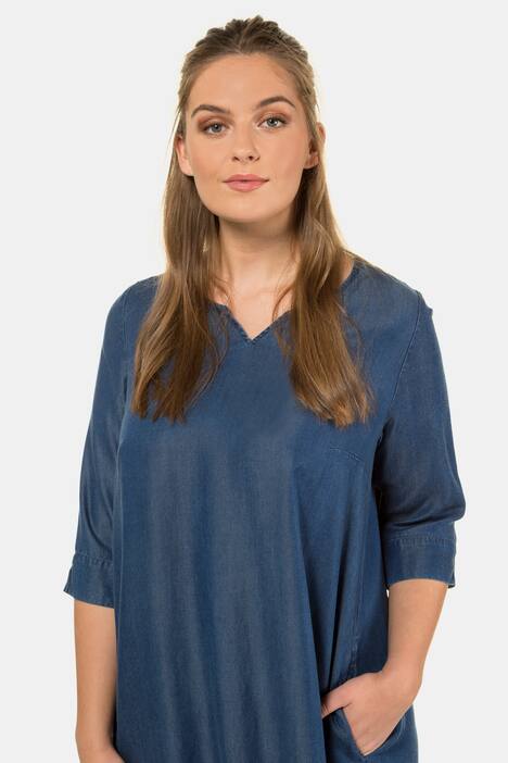 Kleid, Denimoptik, Zipfelsaum, 3/4-Arm, Lyocell