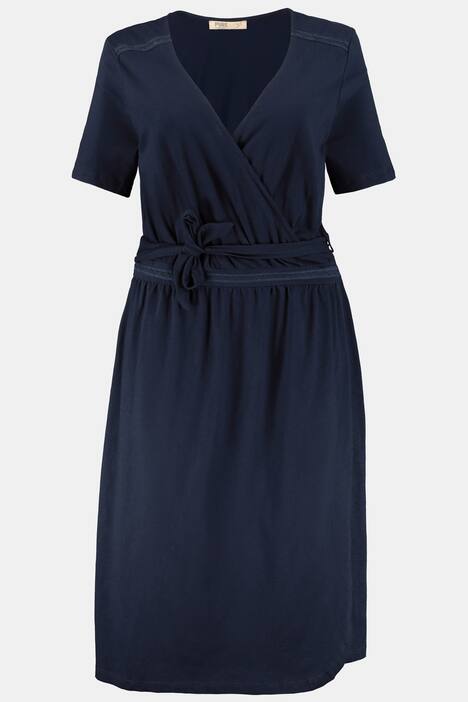 Eco Cotton Lace Trim Surplice Knit Dress