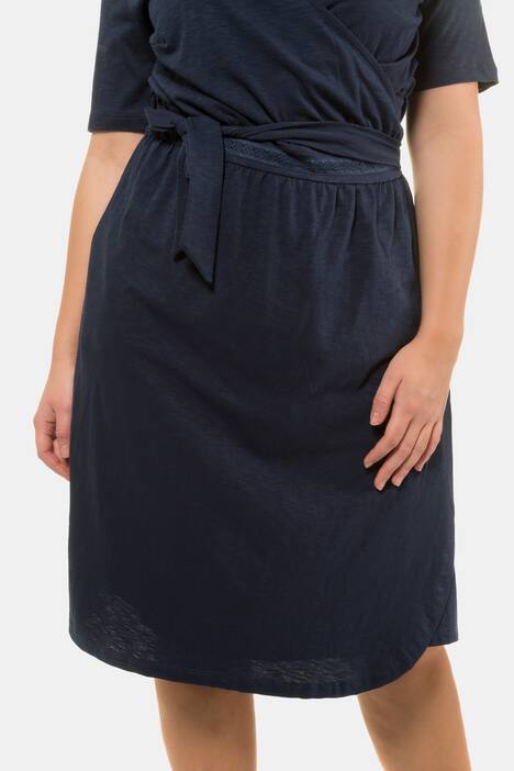 Eco Cotton Lace Trim Surplice Knit Dress