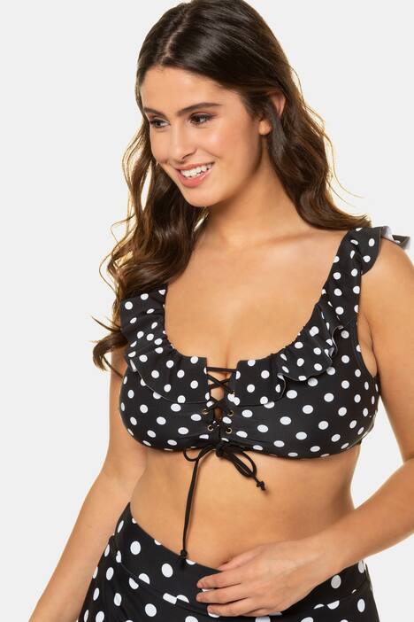 Bikini-Top, Zierschnürung, Punkte, Softcups, Rüschen