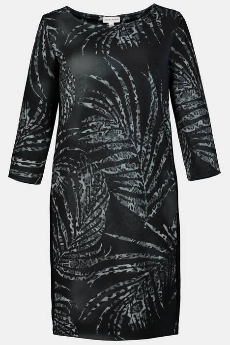 Kleid, Palmblattmuster, Zierstreifen, 3/4-Arm, Jersey