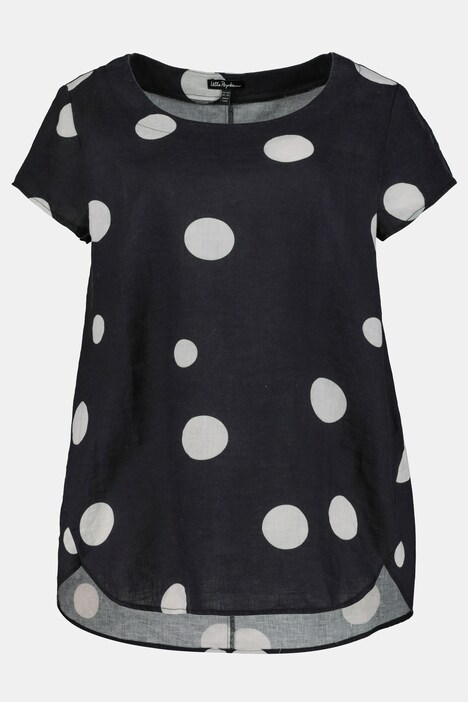 Blusenshirt, Punktmuster, hinten länger, Leinenmischung