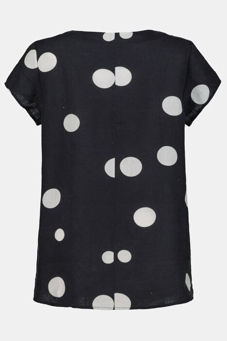 Blusenshirt, Punktmuster, hinten länger, Leinenmischung
