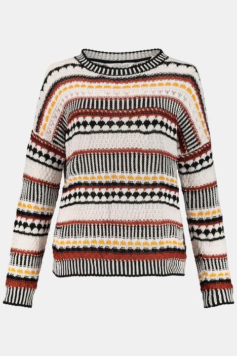 Ethnic Stripe Round Neck Oversized Fit Sweater