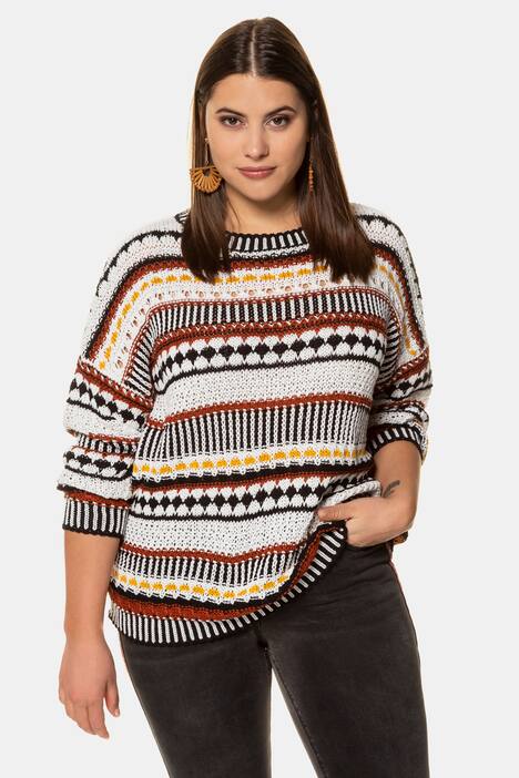Ethnic Stripe Round Neck Oversized Fit Sweater