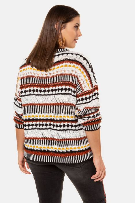 Ethnic Stripe Round Neck Oversized Fit Sweater