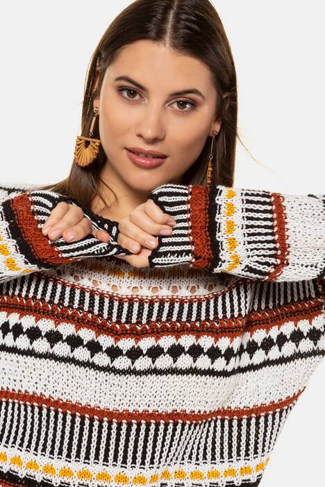Ethnic Stripe Round Neck Oversized Fit Sweater