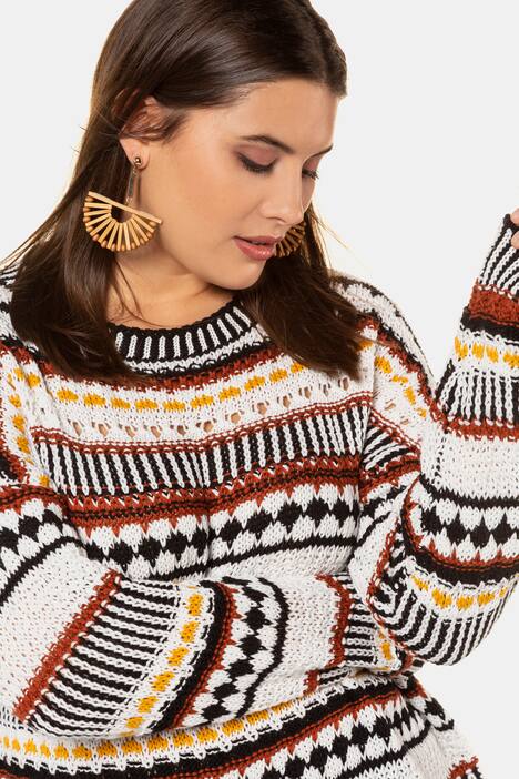 Ethnic Stripe Round Neck Oversized Fit Sweater