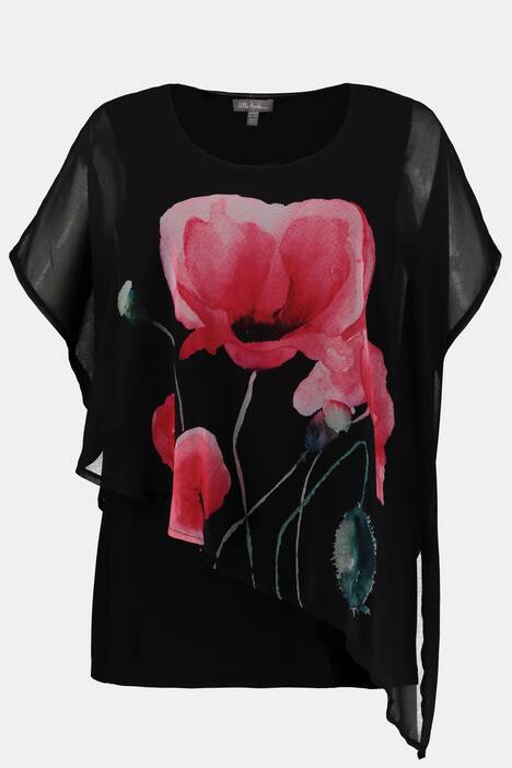 Tunika, Blütenprint, Chiffon-Oberlage, Jerseytop