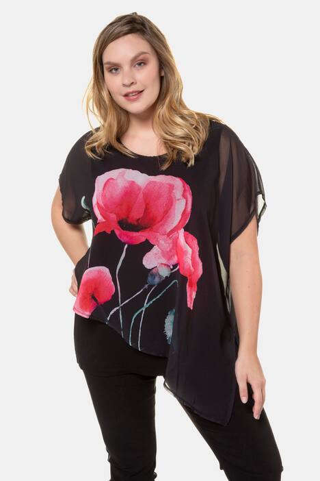 Tunika, Blütenprint, Chiffon-Oberlage, Jerseytop