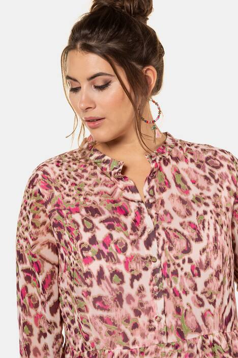 Maxikleid, Leomuster, Jerseyfutter, Volantsaum