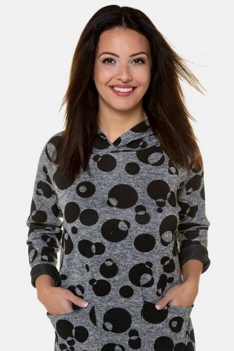 Strickkleid, meliert, Punkte, Kapuze, leicht tailliert
