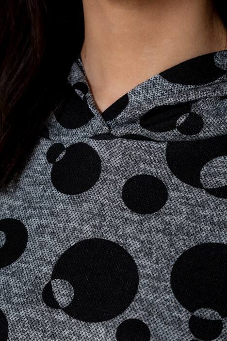 Strickkleid, meliert, Punkte, Kapuze, leicht tailliert