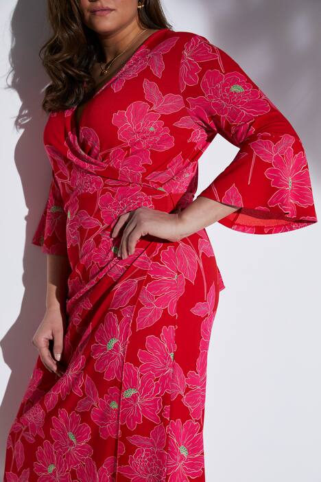 Print- Wickelkleid, 3/4 Arm mit Volant
