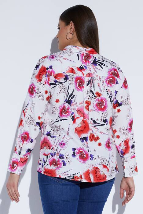 Hemdbluse mit sommerlichem Print, verdeckte Knopfleiste
