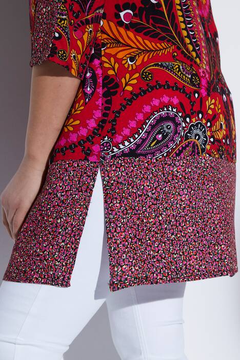 Extralange Tunika mit Alloverprint, Keyhole-Ausschnitt, A-Linie